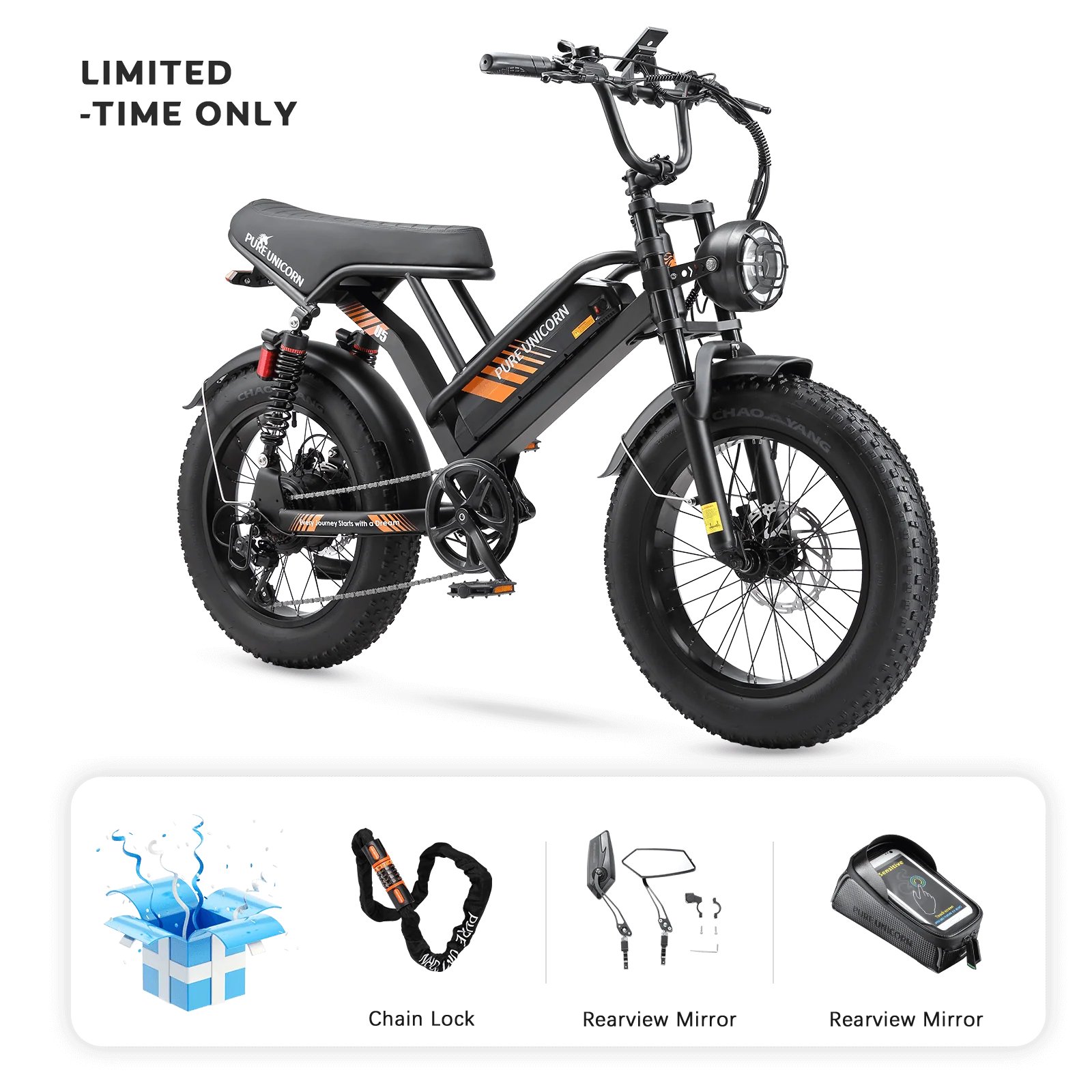 PURE UNICORN U5 Moped E-Bike 1000W 19.2Ah – Limited Free Gifts